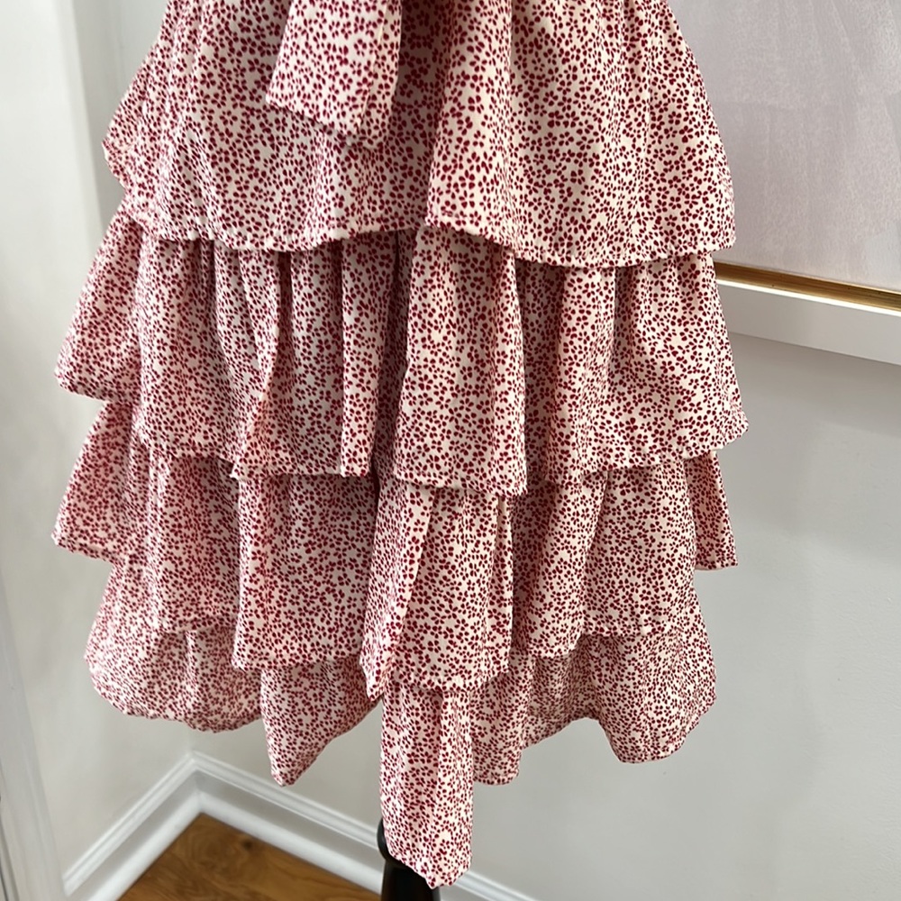The Impeccable Pig Mauve and Cream Ruffled Tiered Dress, Size S - Picture 5 of 11